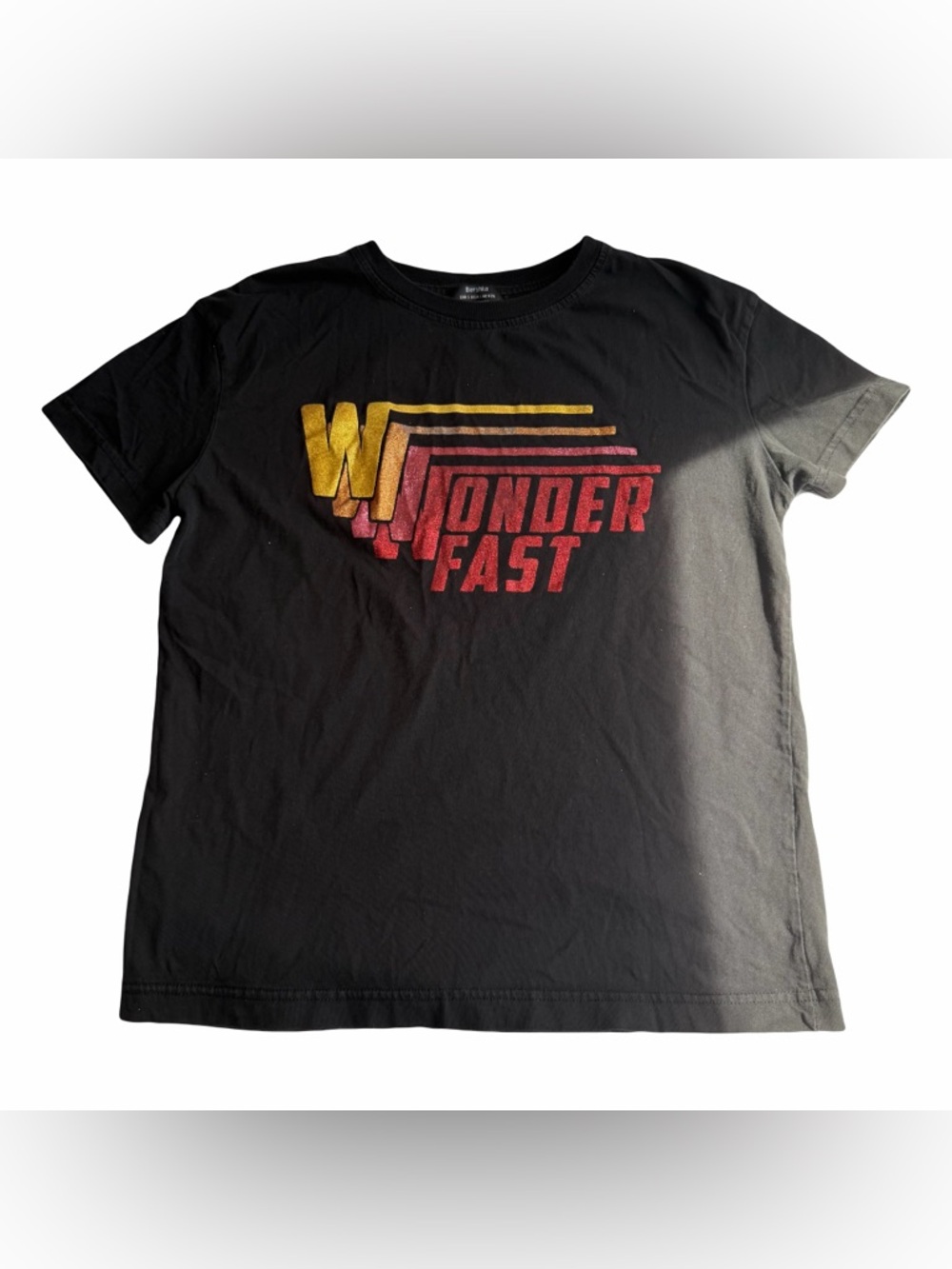 Bershka Black 'Wonder Fast' Graphic Tee